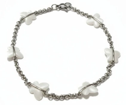 Pulsera de acero quirurgico eslabon rolo con mariposas blancas 18cm